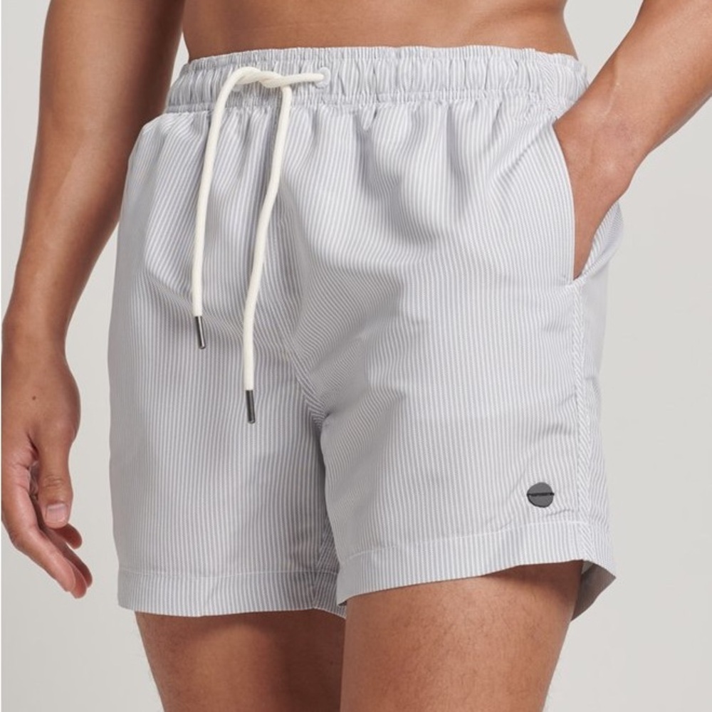 Superdry Men's Light Gray Pinstripe Swim Trunks sz XL 5"inseam